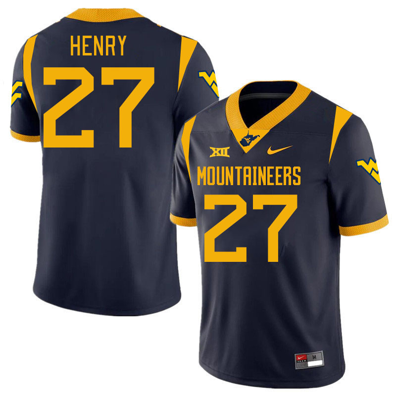 #27 Chris Henry West Virginia Mountaineers College 2024 New Uniforms Football Jerseys Stitched Sale-Navy